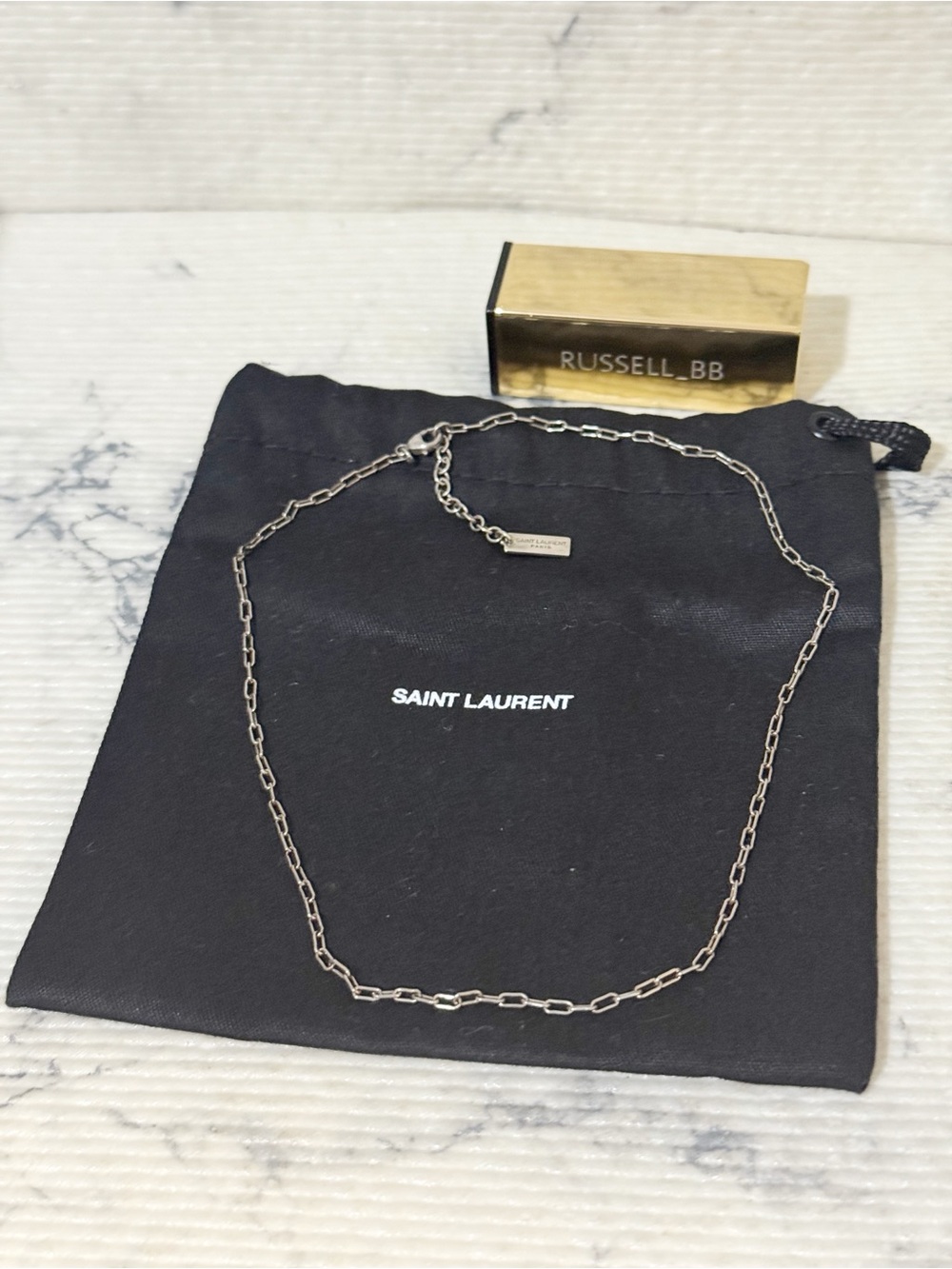 Saint Larent Rectangular Paperclip Chain Necklace in Argent Oxyde (Unisex) - Picture 6 of 9